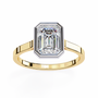 features a brilliant Emerald-cut diamond securely encased within a smooth 18K Gold bezel