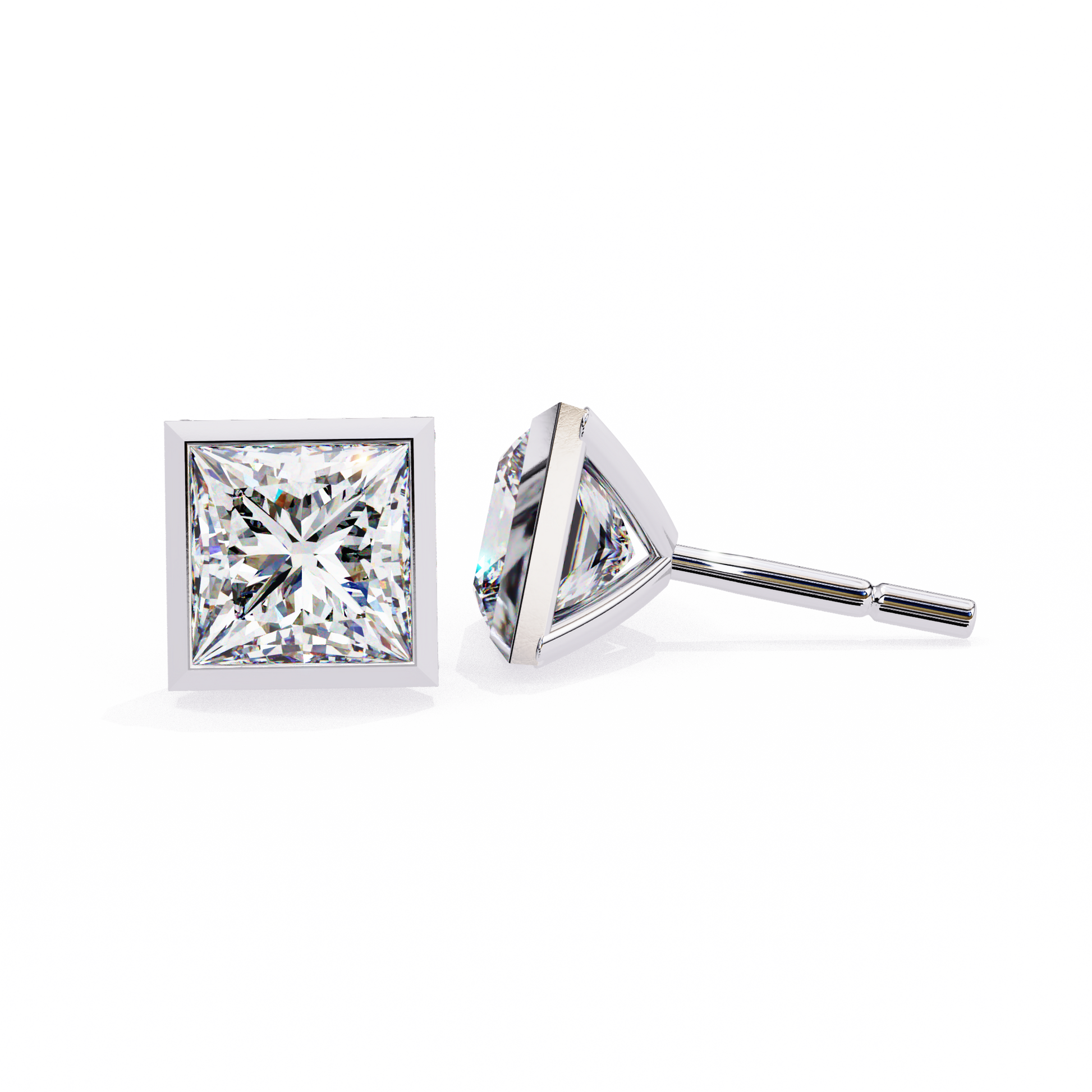 Two diamond stud earrings on a white background