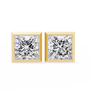 Pair of diamond stud earrings with gold prongs on a white background
