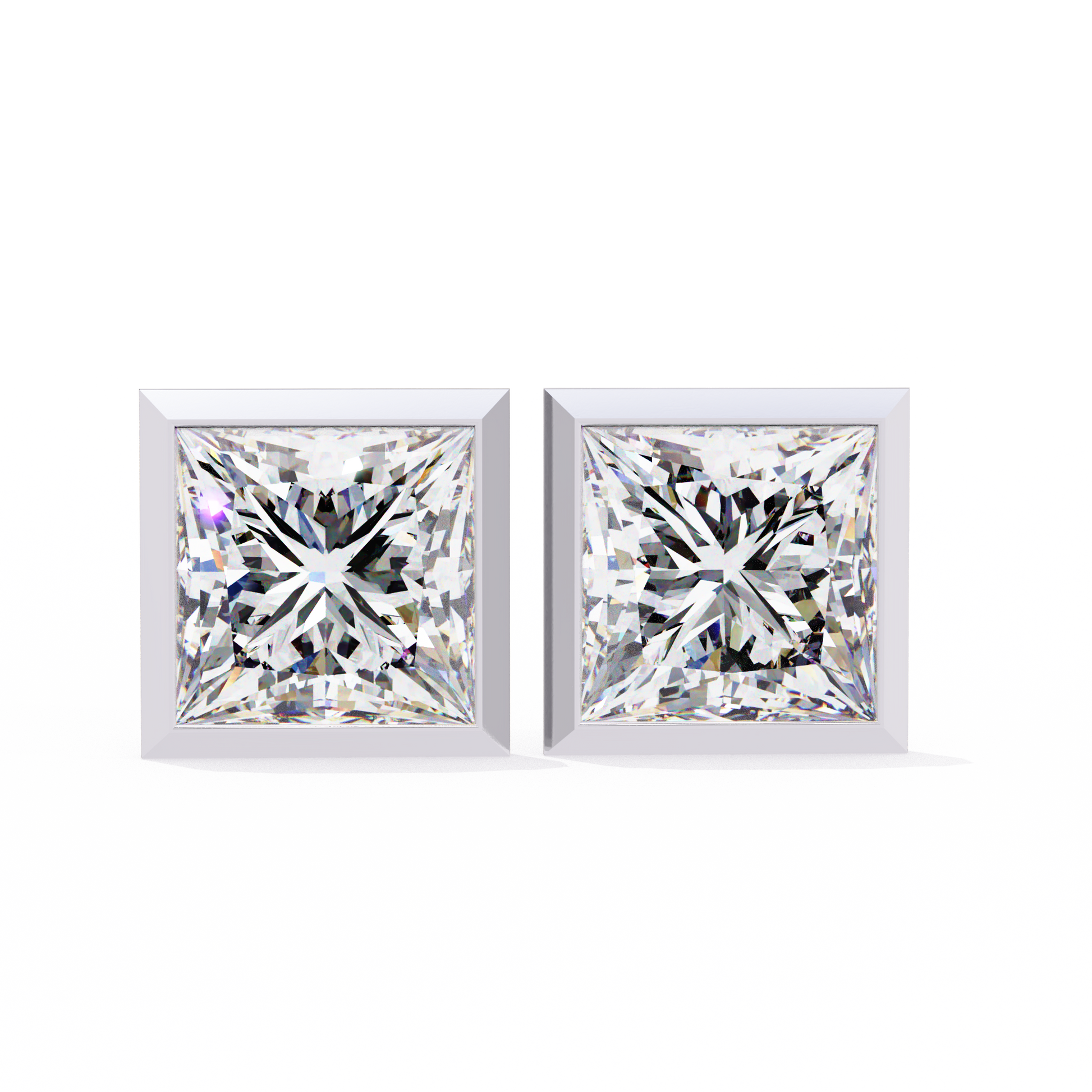 Pair of diamond stud earrings on a white background