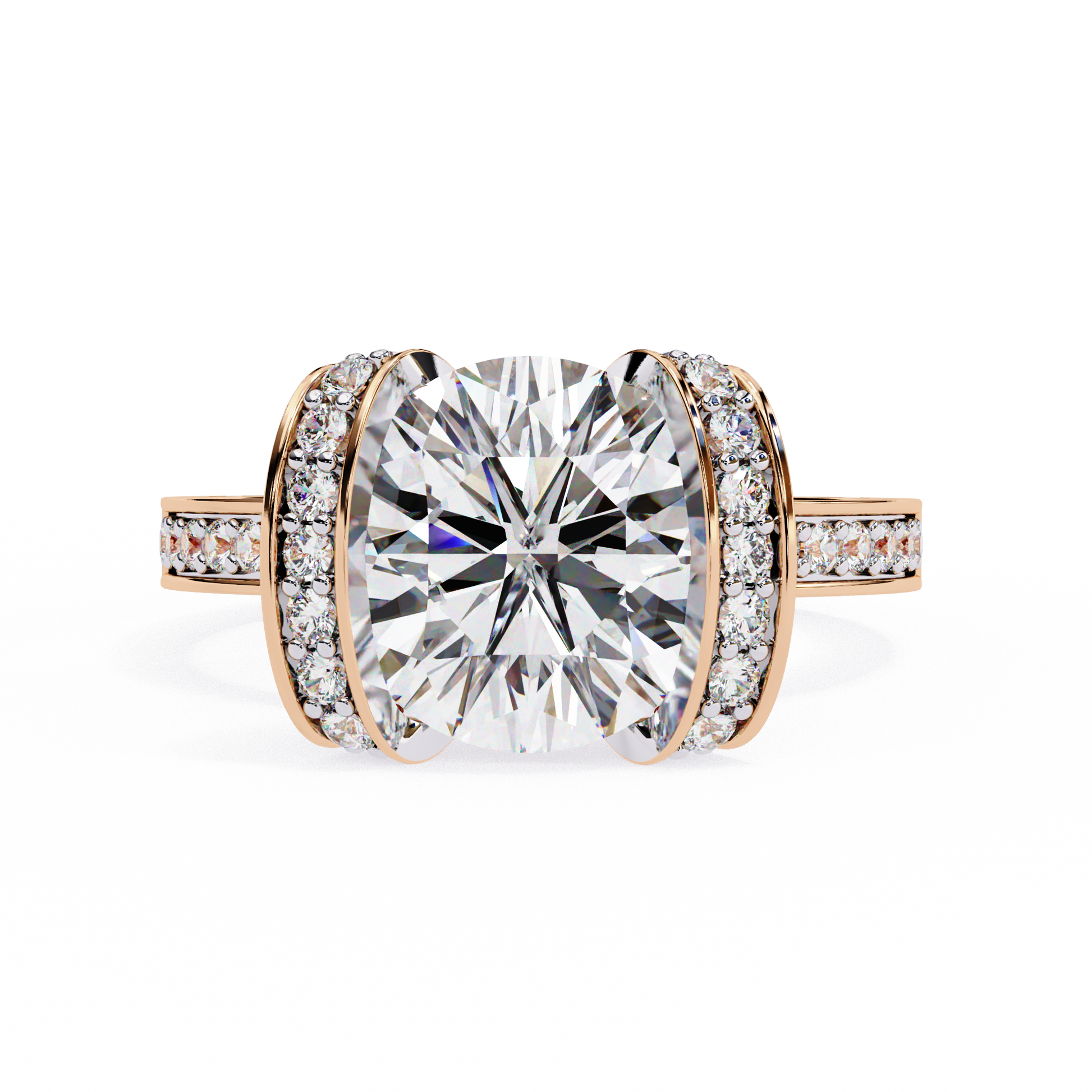 magnificent Round Brilliant diamond cradled within a spectacular "Bow-Style" halo