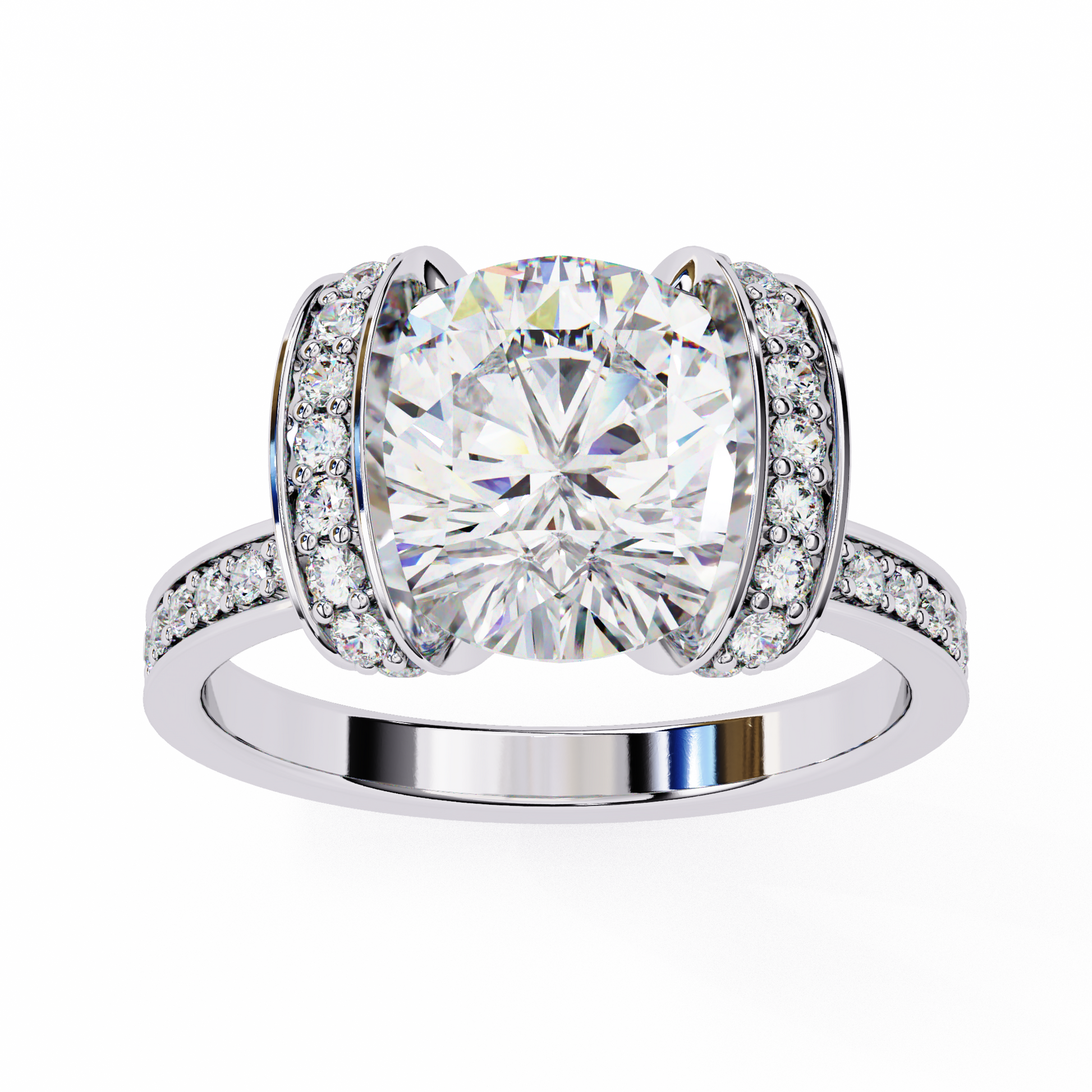 magnificent Round Brilliant diamond cradled within a spectacular "Bow-Style" halo