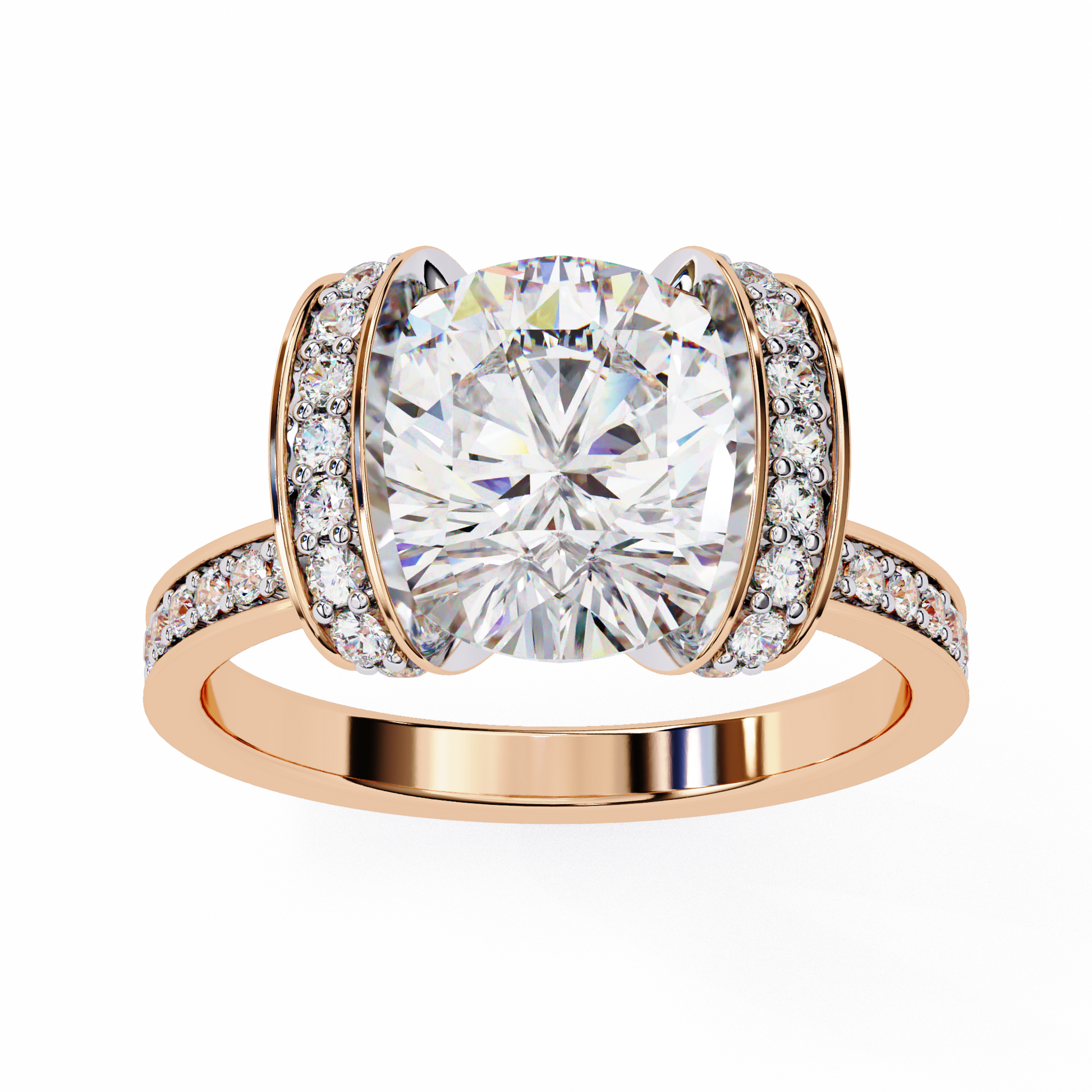 magnificent Round Brilliant diamond cradled within a spectacular "Bow-Style" halo