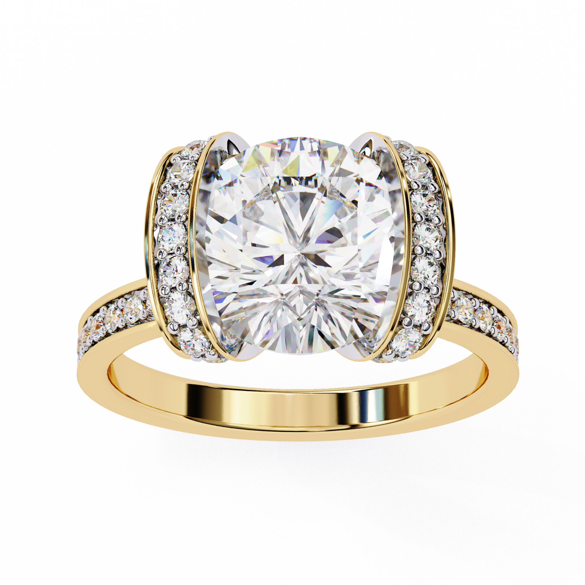 magnificent Round Brilliant diamond cradled within a spectacular "Bow-Style" halo
