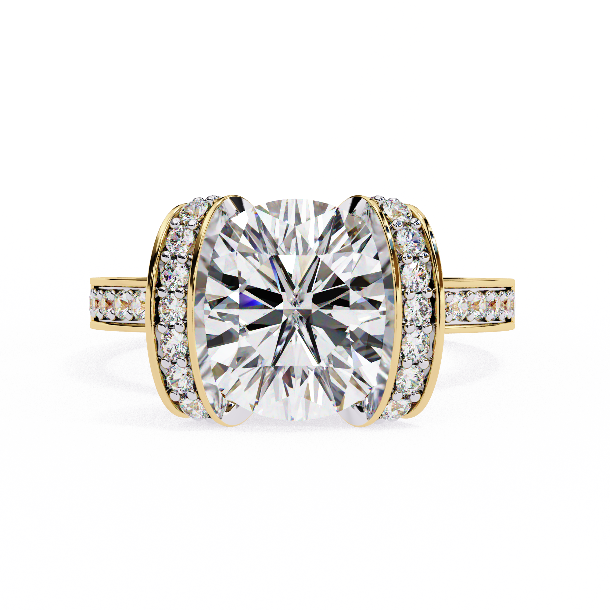 magnificent Round Brilliant diamond cradled within a spectacular "Bow-Style" halo