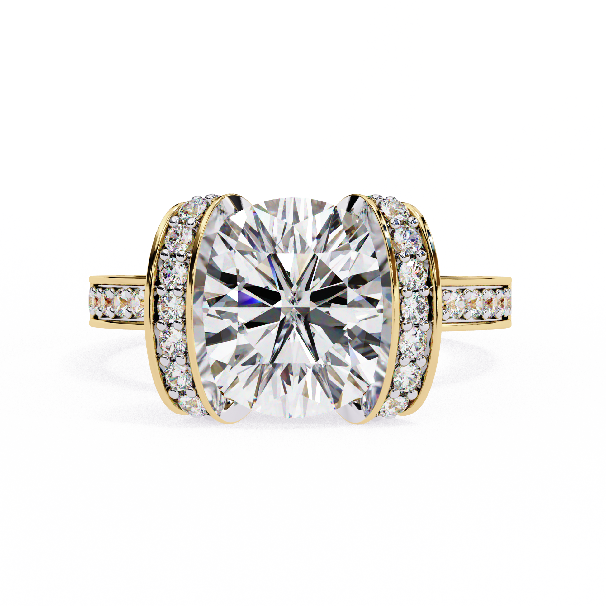 magnificent Round Brilliant diamond cradled within a spectacular "Bow-Style" halo