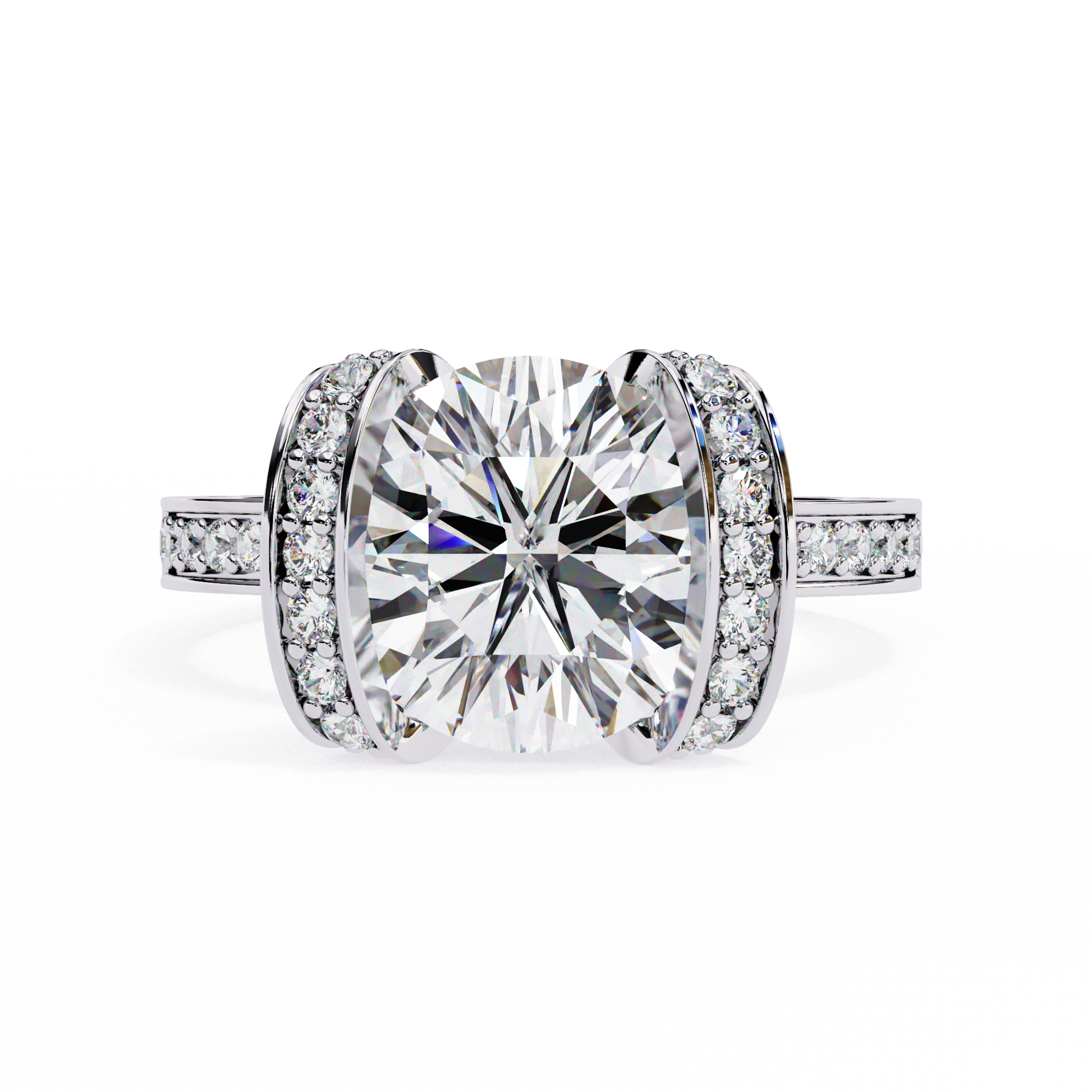 magnificent Round Brilliant diamond cradled within a spectacular "Bow-Style" halo