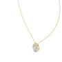 Gold necklace with a round diamond pendant on a white background