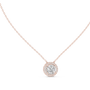 Rose gold necklace with a diamond pendant on a white background