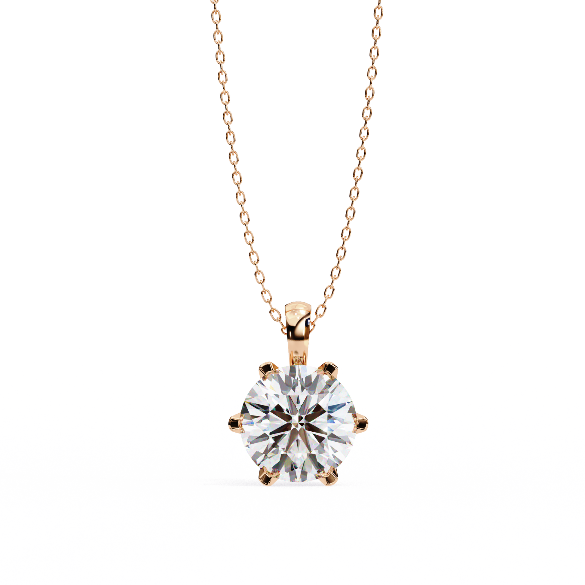 Rose gold diamond necklace on a white background