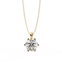Gold necklace with a round diamond pendant on a white background