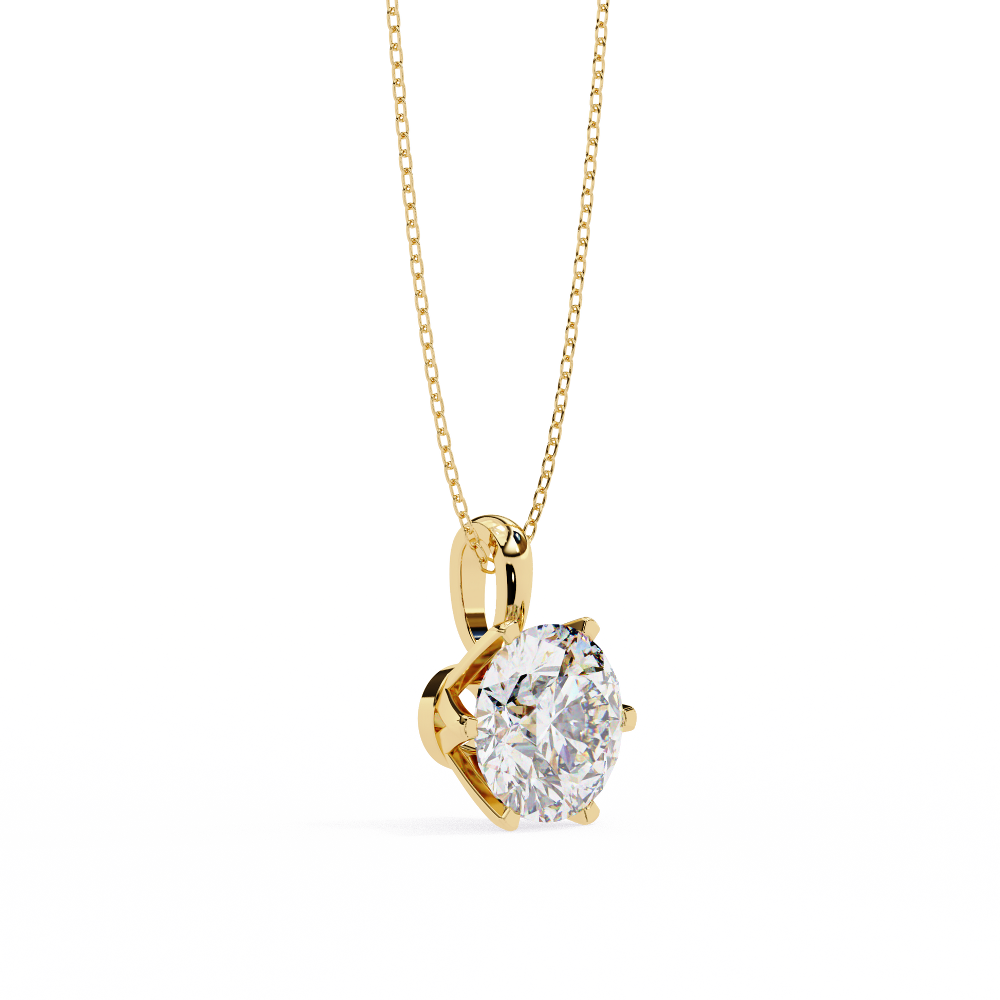 Gold necklace with a diamond pendant on a white background