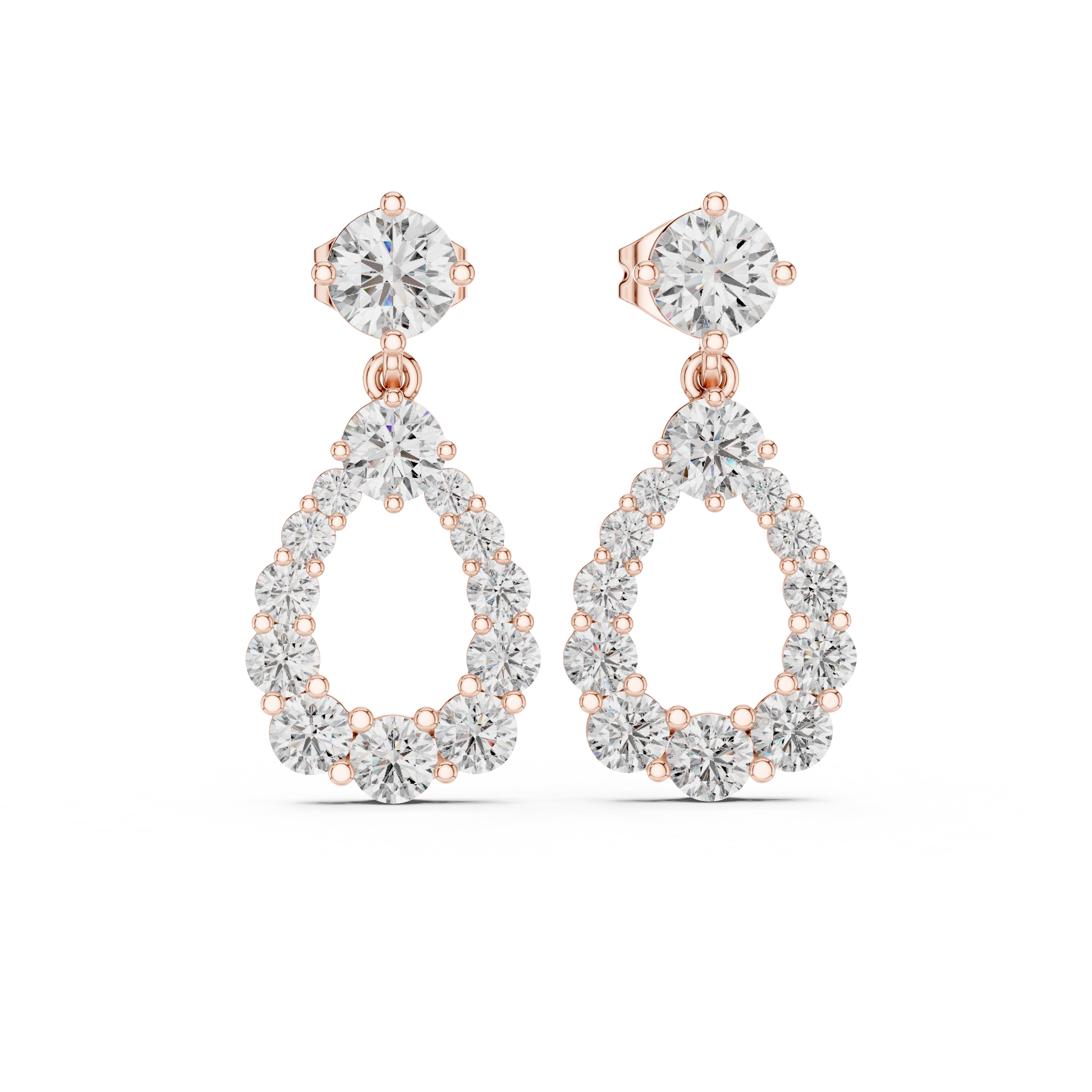 Brilliant round diamond and rose gold earrings