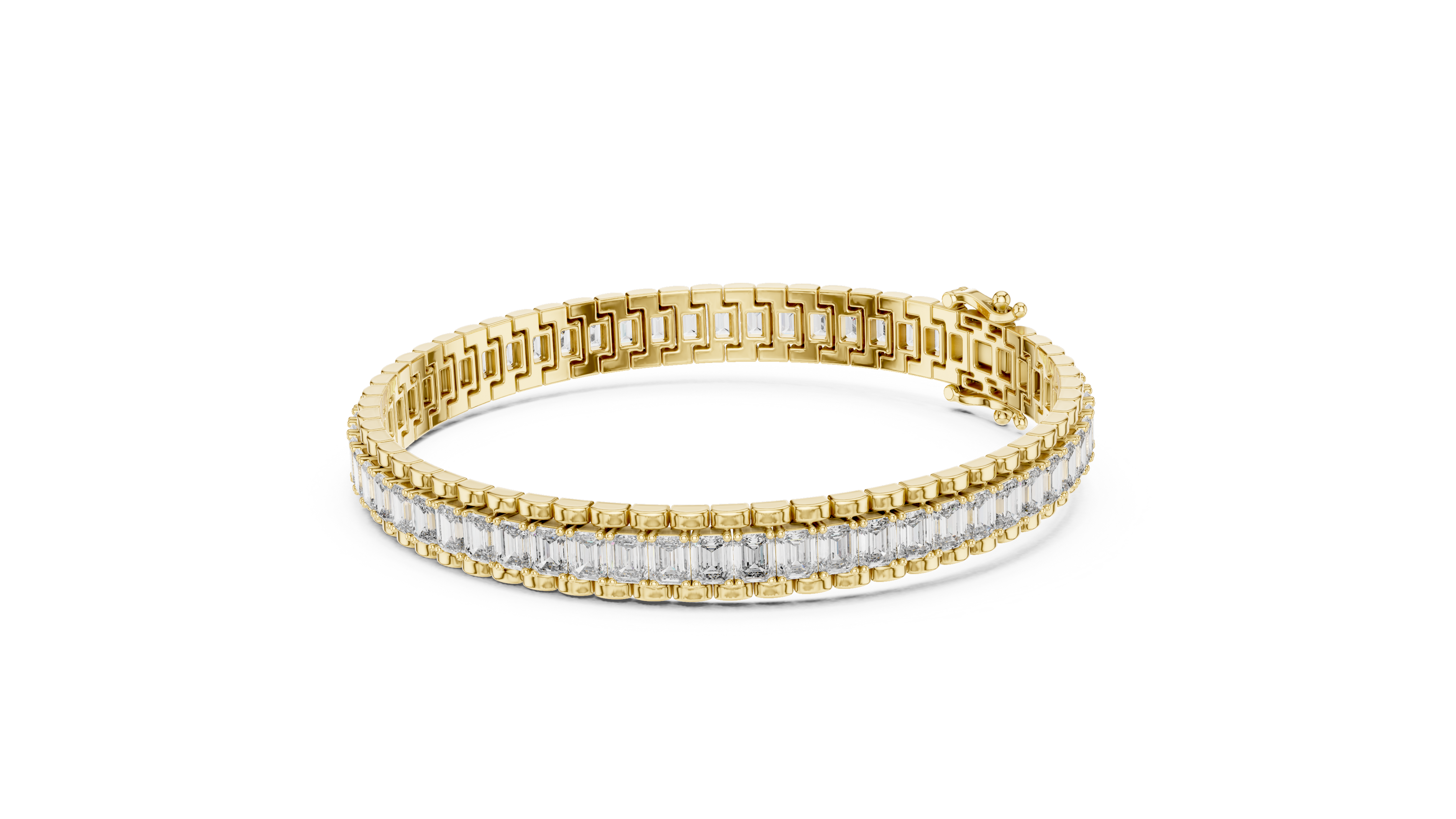 Gold bracelet with diamond accents on a white background