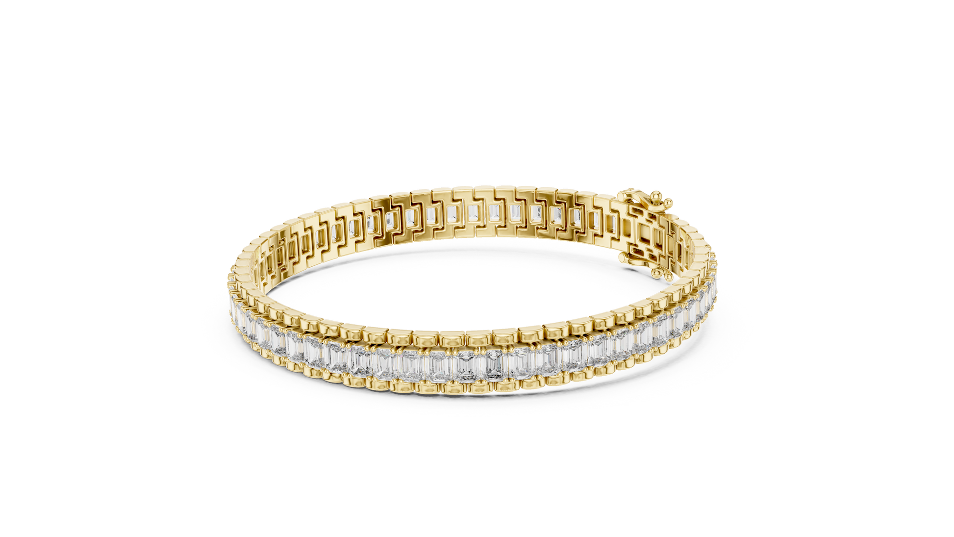 Gold bracelet with diamond accents on a white background
