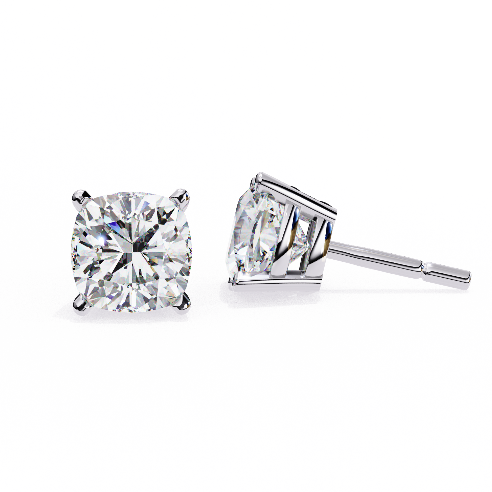 Pair of diamond stud earrings on a white background