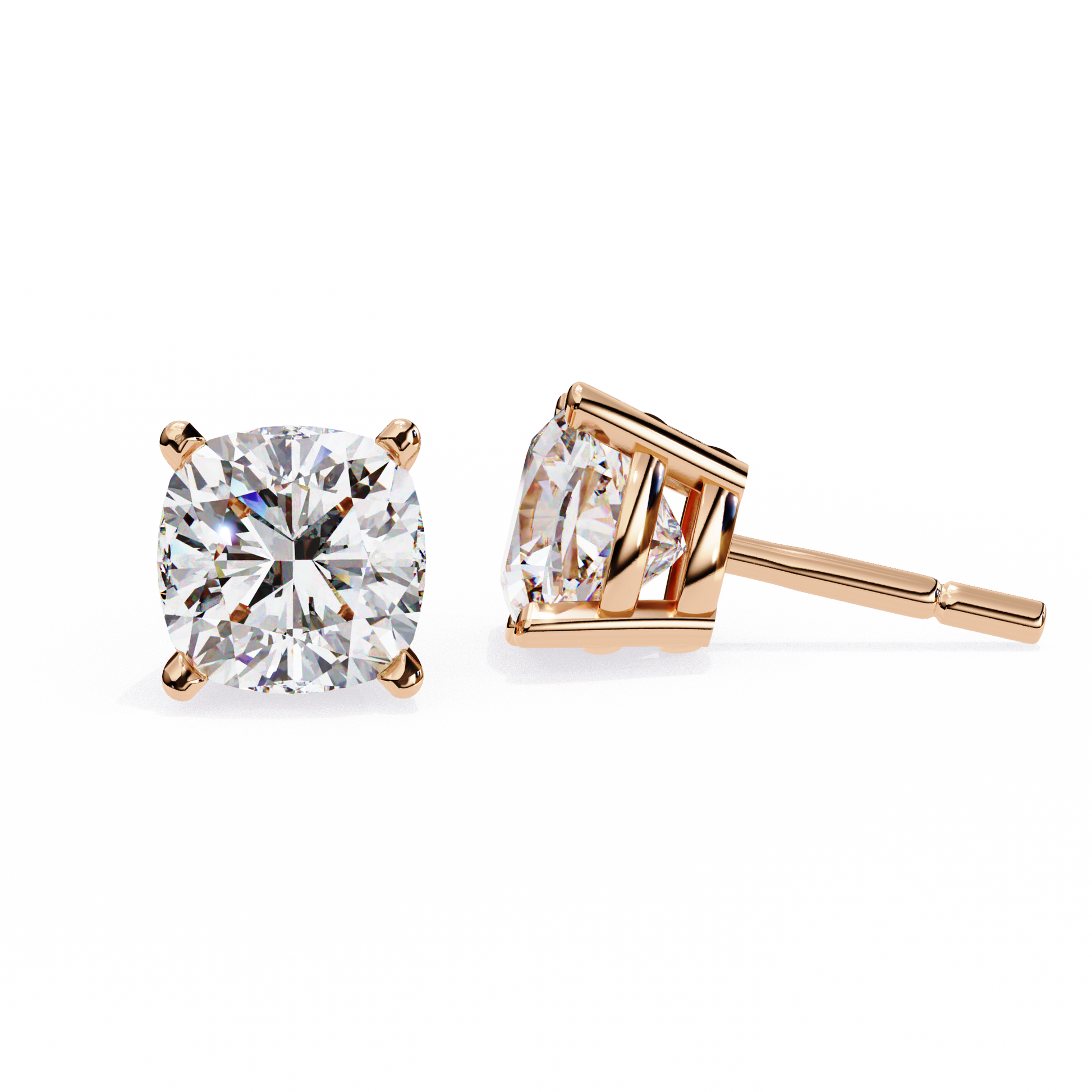 Pair of diamond stud earrings on a white background