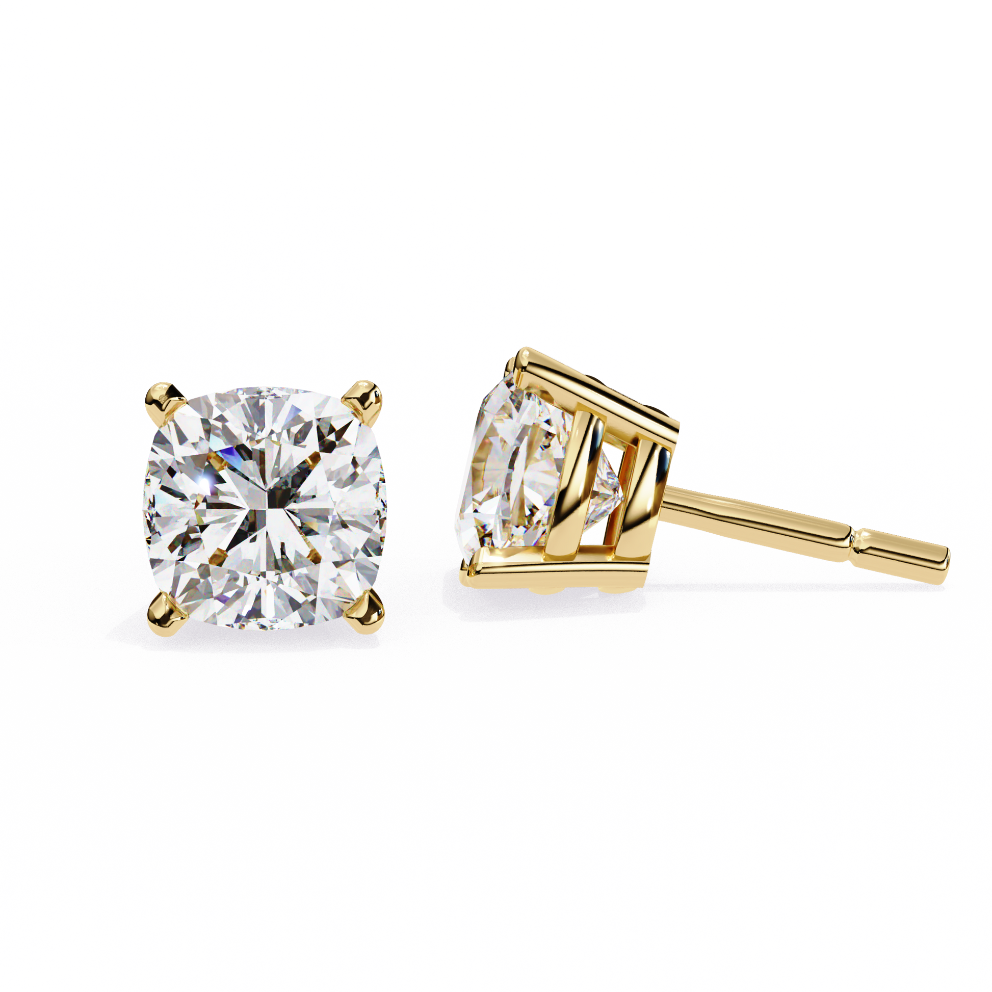 Pair of diamond stud earrings on a white background