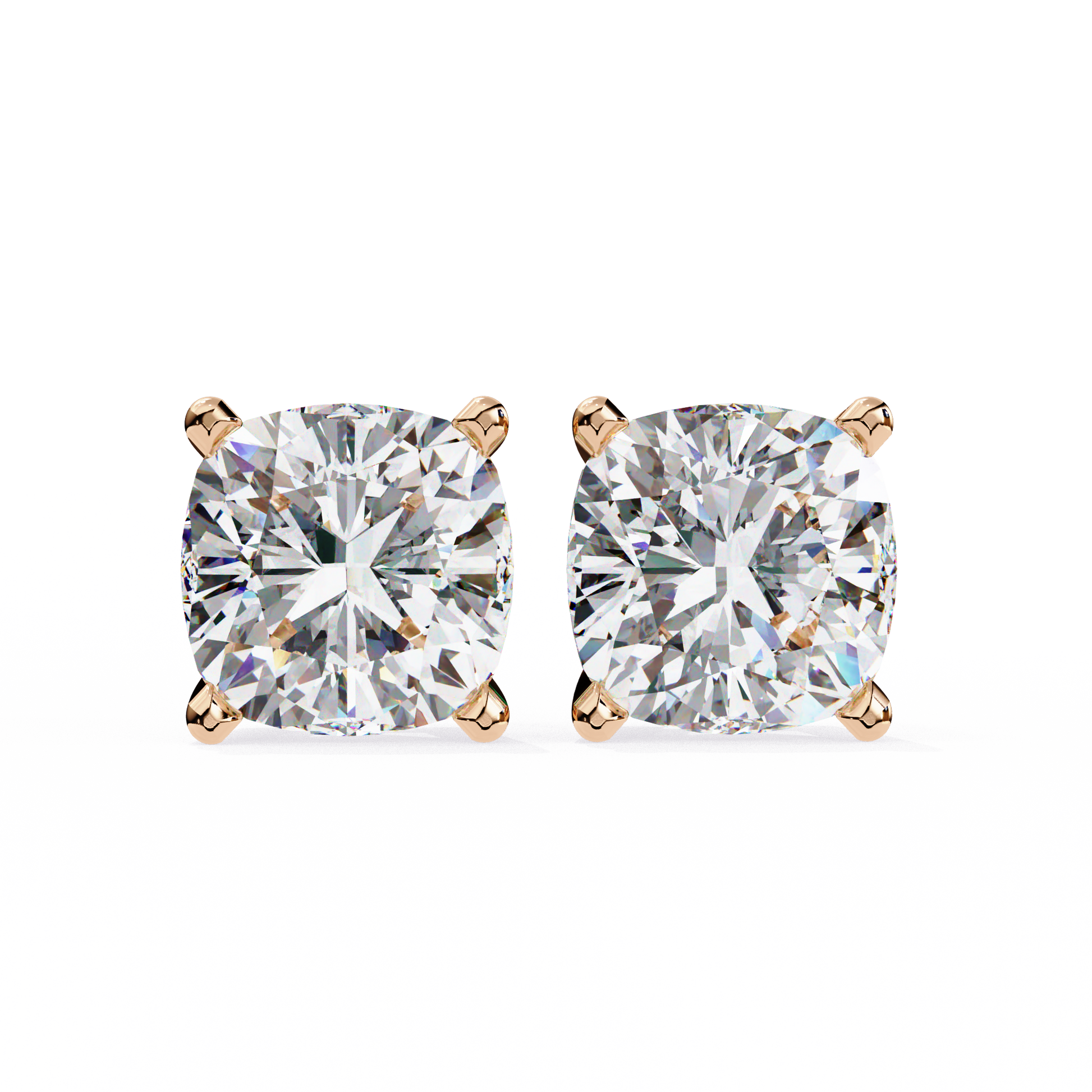 Pair of diamond stud earrings on a white background