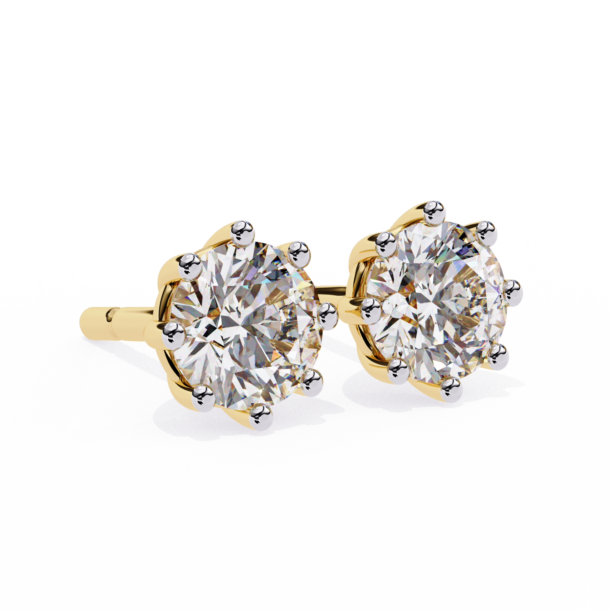 Gold diamond stud earrings on a white background