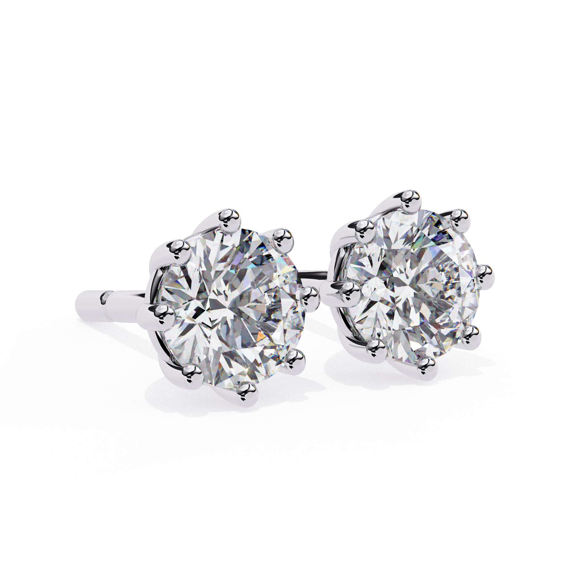 Pair of diamond stud earrings on a white background