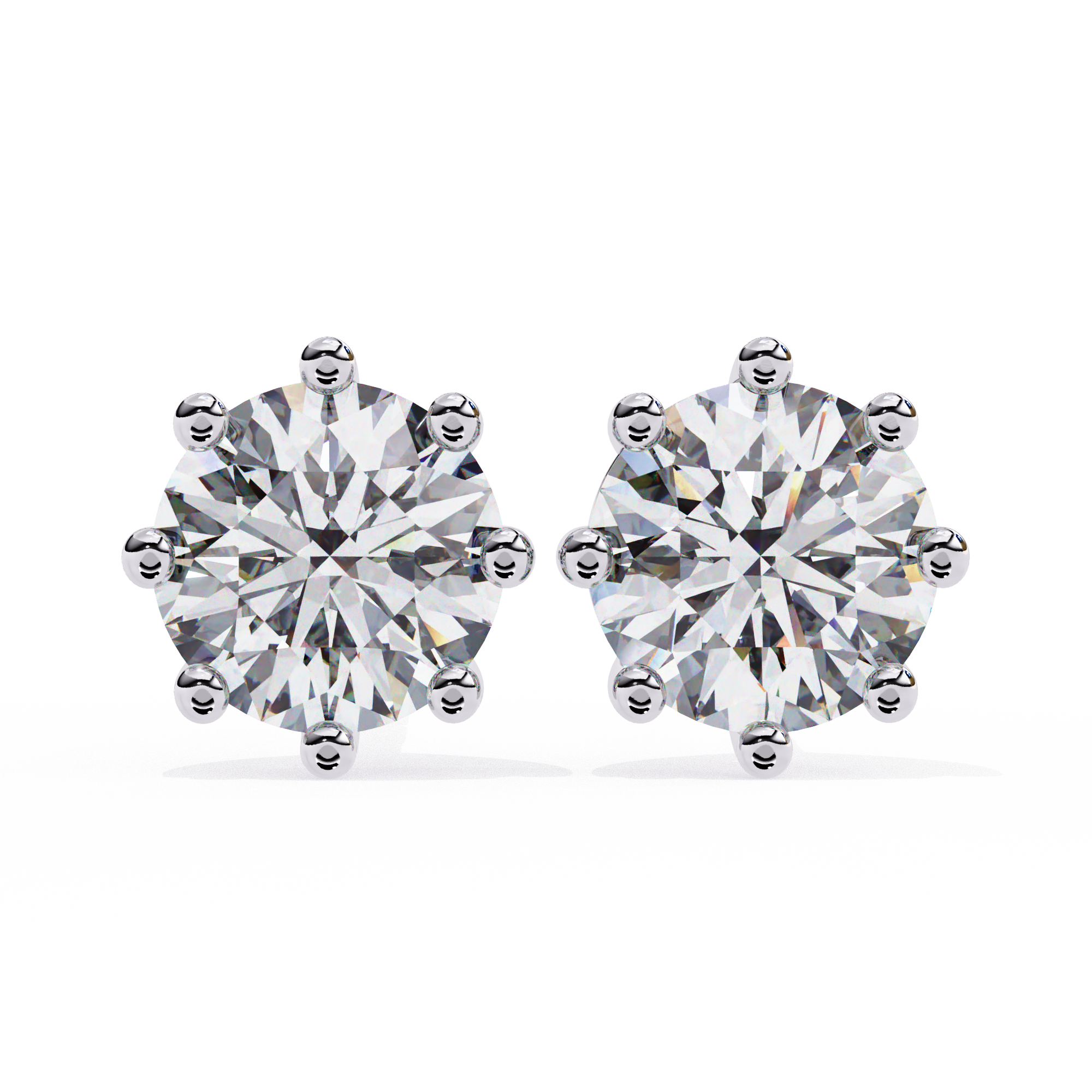 Pair of diamond stud earrings on a white background