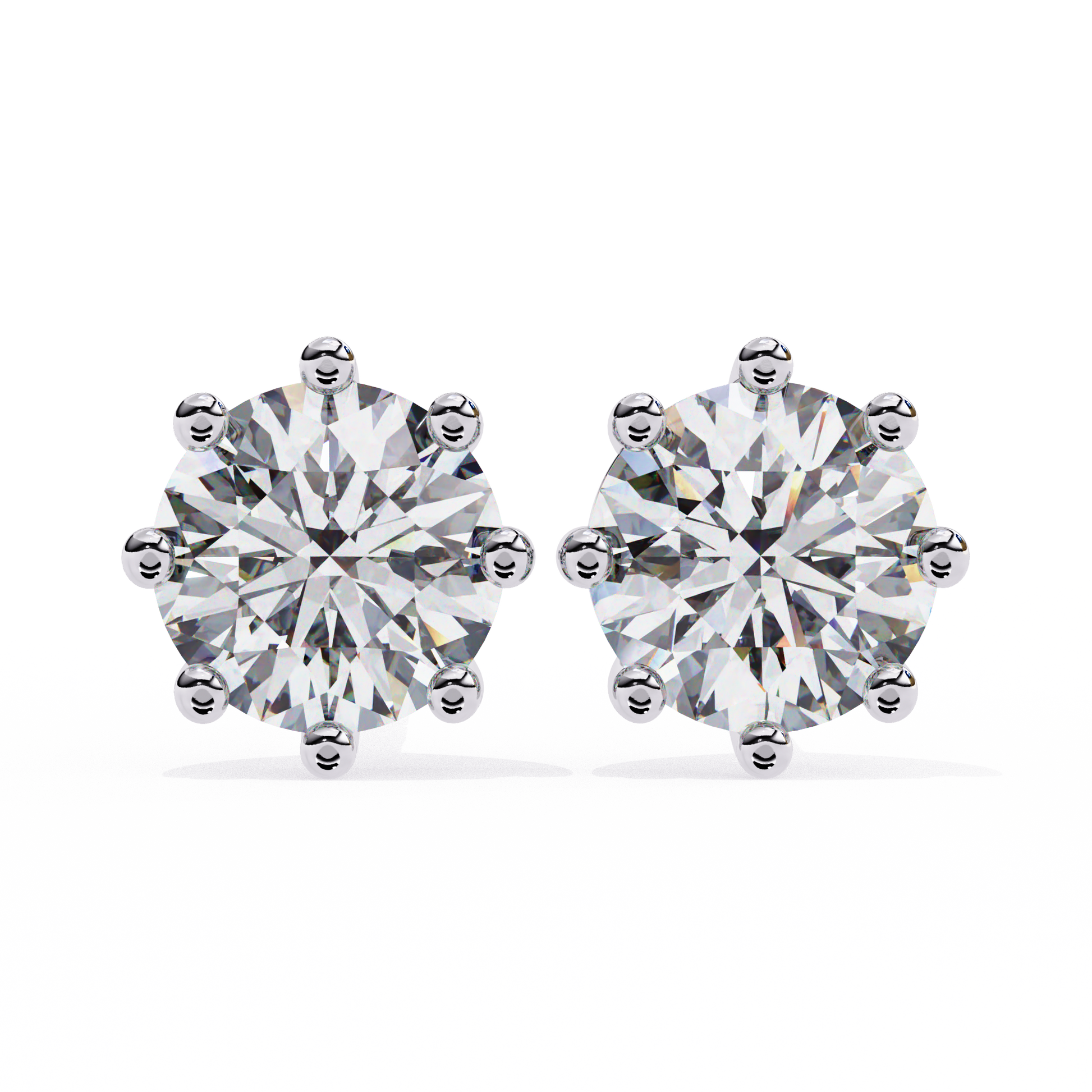 Pair of diamond stud earrings on a white background