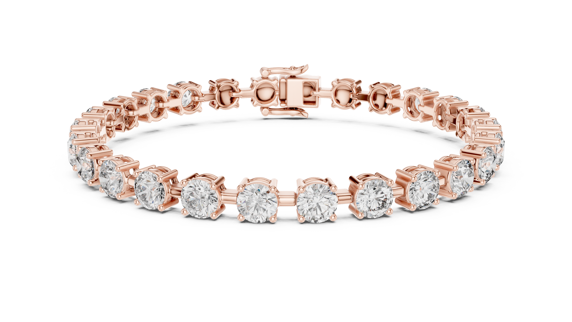 Rose gold bracelet with diamonds on a white background