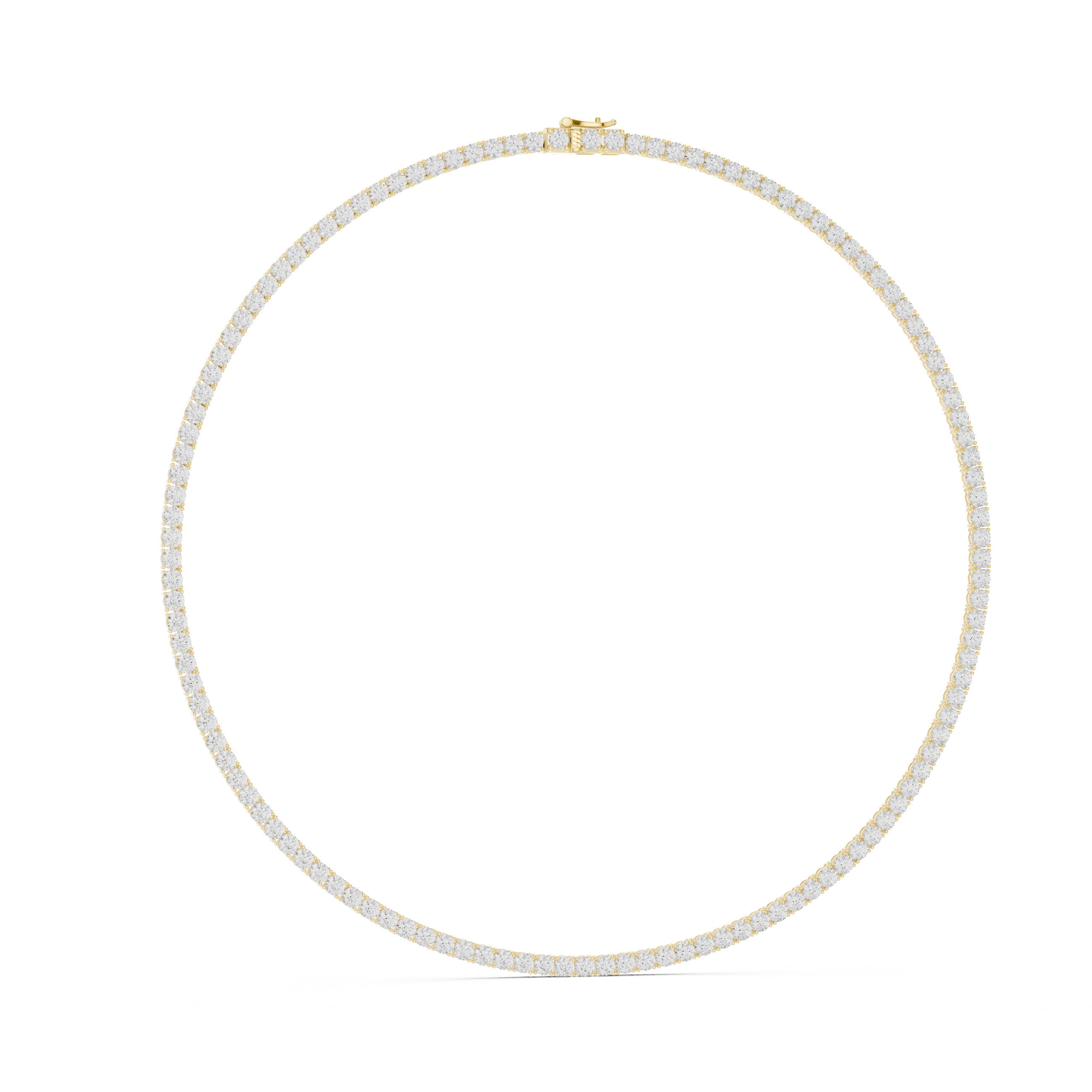 Gold necklace with small diamonds on a white background