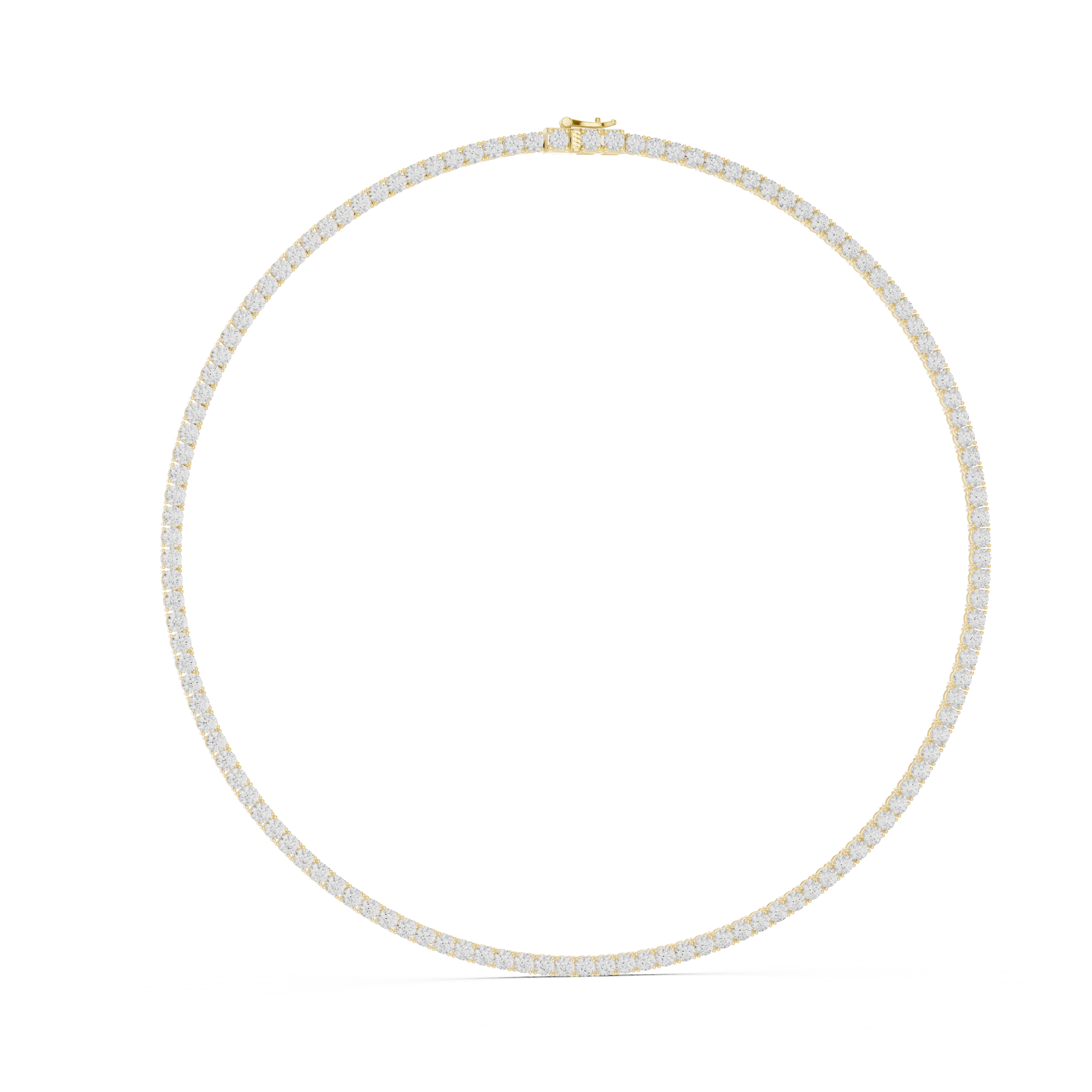 Gold necklace with small diamonds on a white background