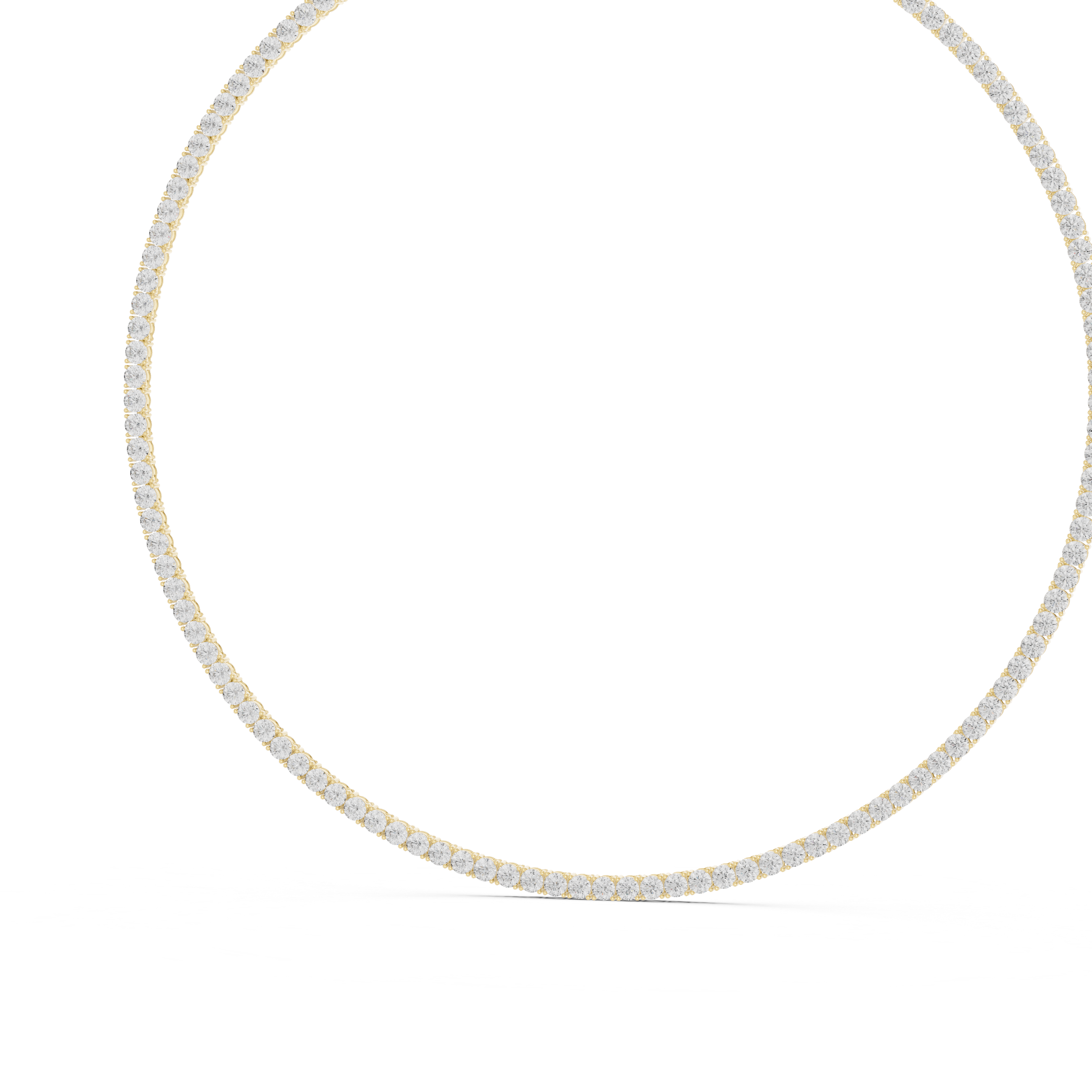 Gold necklace with small diamonds on a white background