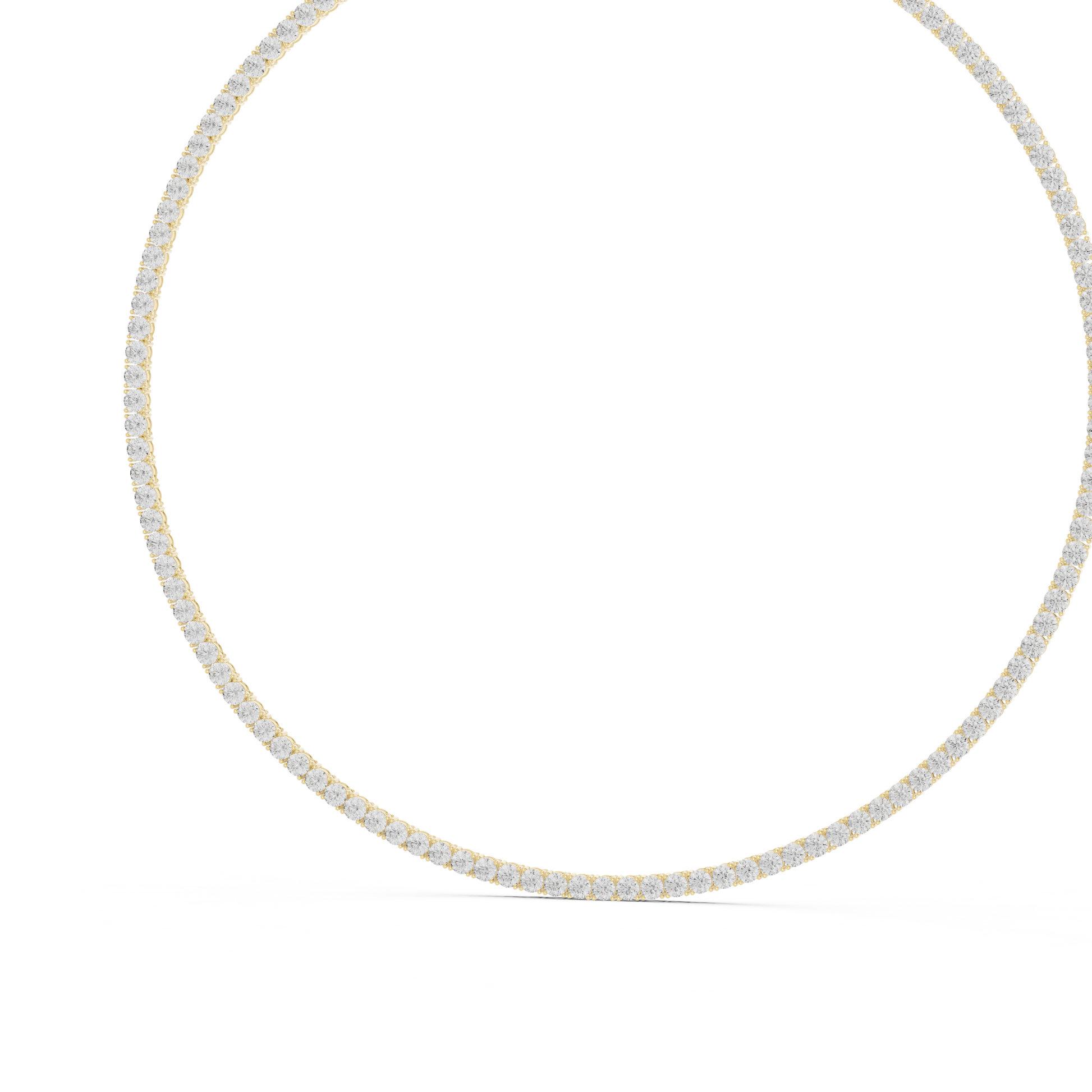 Gold necklace with small diamonds on a white background