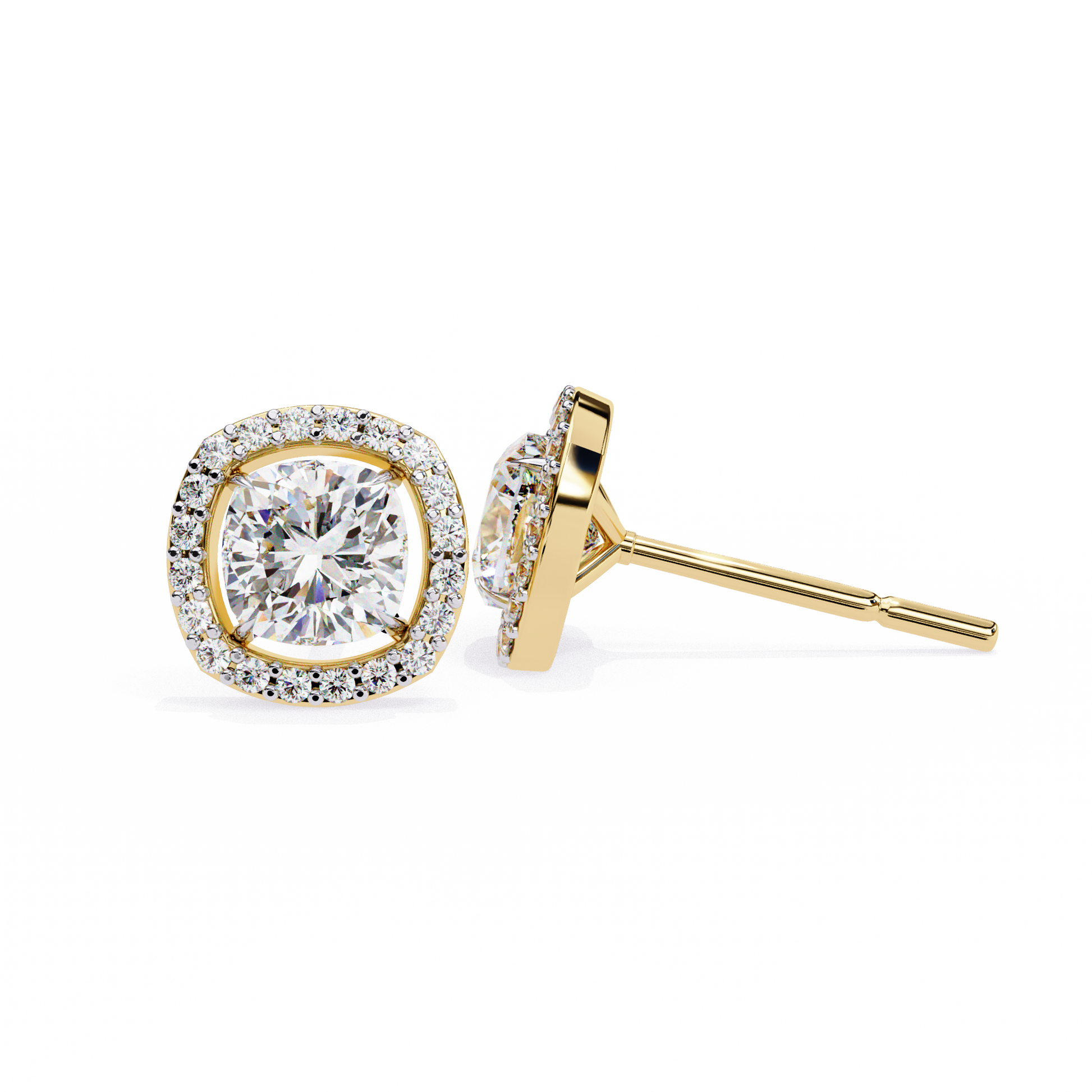 Gold diamond stud earring on a white background