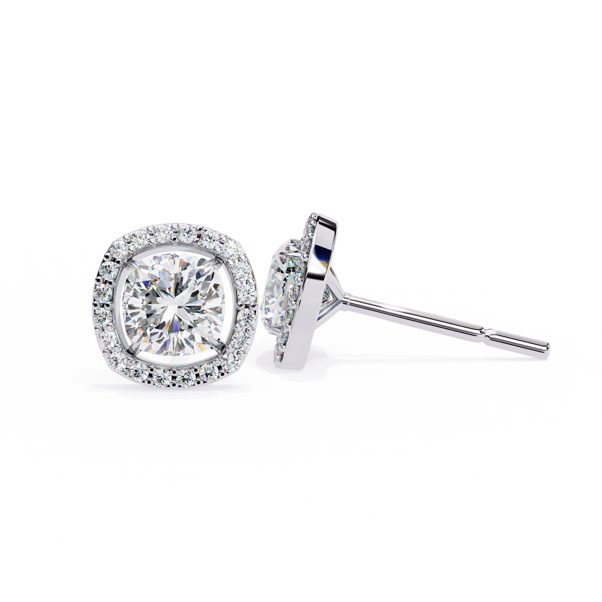 Diamond stud earrings on a white background
