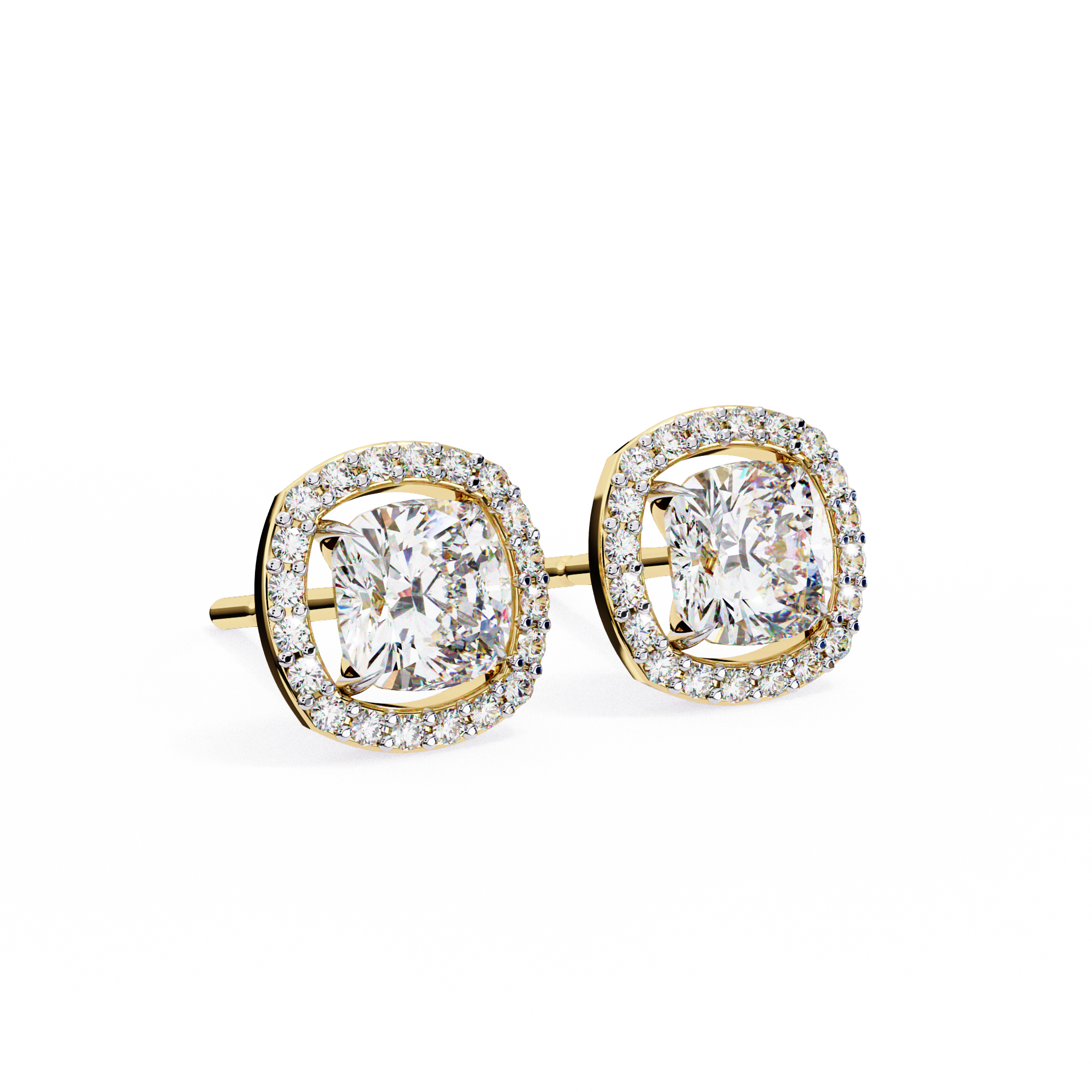 Gold and diamond earrings on a white background