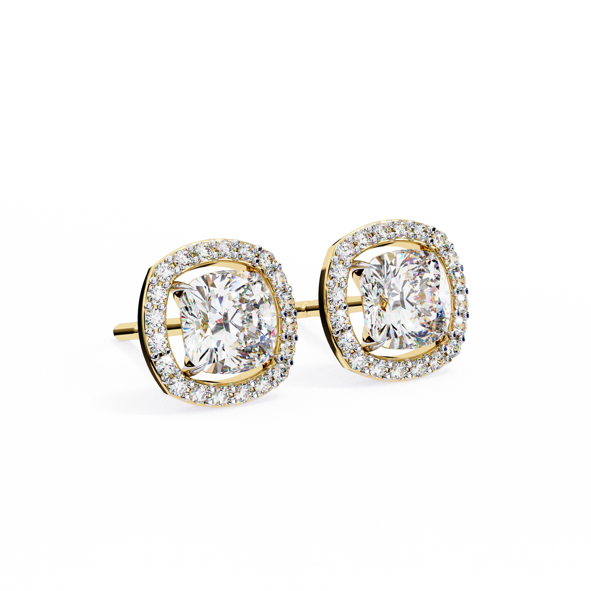 Gold and diamond earrings on a white background
