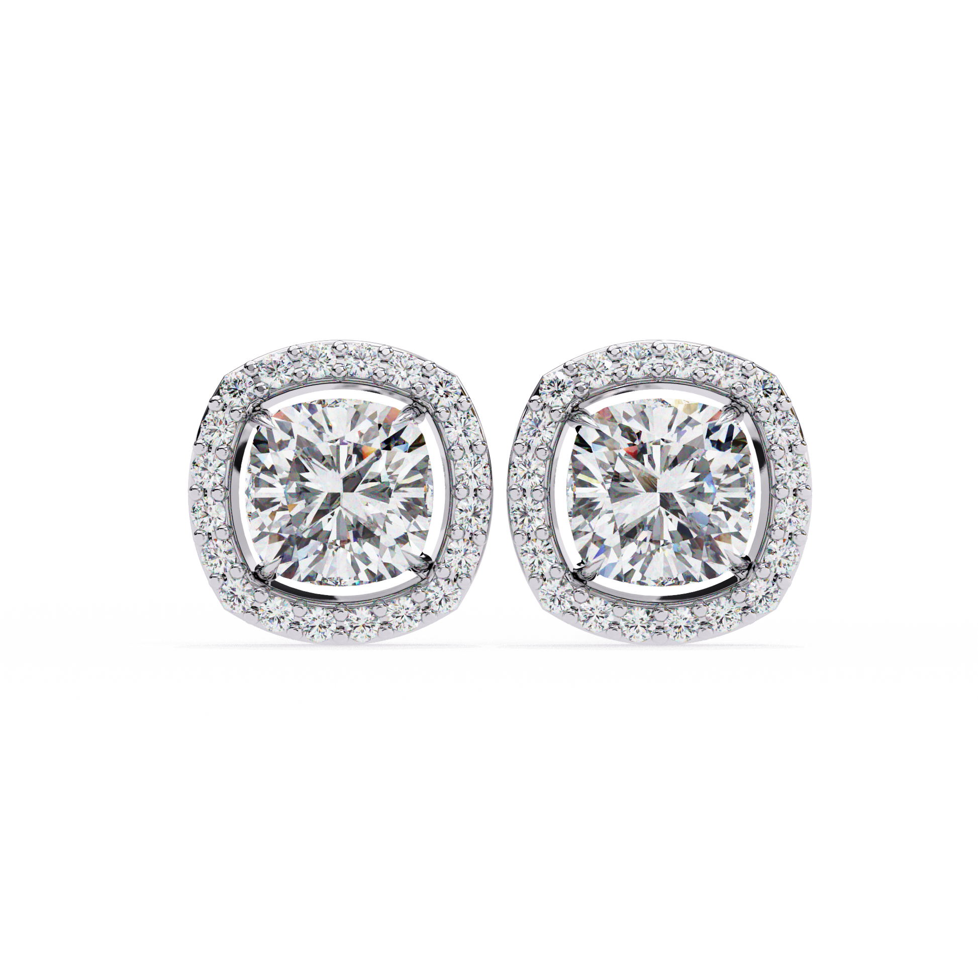 Pair of diamond stud earrings on a white background