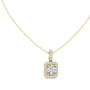 This spectacular pendant features a magnificent Cushion-cut diamond framed by a seamless closed halo of shimmering round diamonds