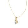This spectacular pendant features a magnificent Cushion-cut diamond framed by a seamless closed halo of shimmering round diamonds