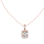 This spectacular pendant features a magnificent Cushion-cut diamond framed by a seamless closed halo of shimmering round diamonds