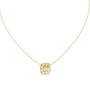 This pendant features a central cushion-cut diamond encircled by a unique mosaic halo of marquise-shaped diamonds