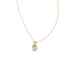 Cushion-cut diamond suspended from an elongated bail encrusted with hand-set pavé diamonds