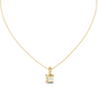 Cushion-cut diamond suspended from an elongated bail encrusted with hand-set pavé diamonds