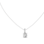 Cushion-cut diamond suspended from an elongated bail encrusted with hand-set pavé diamonds