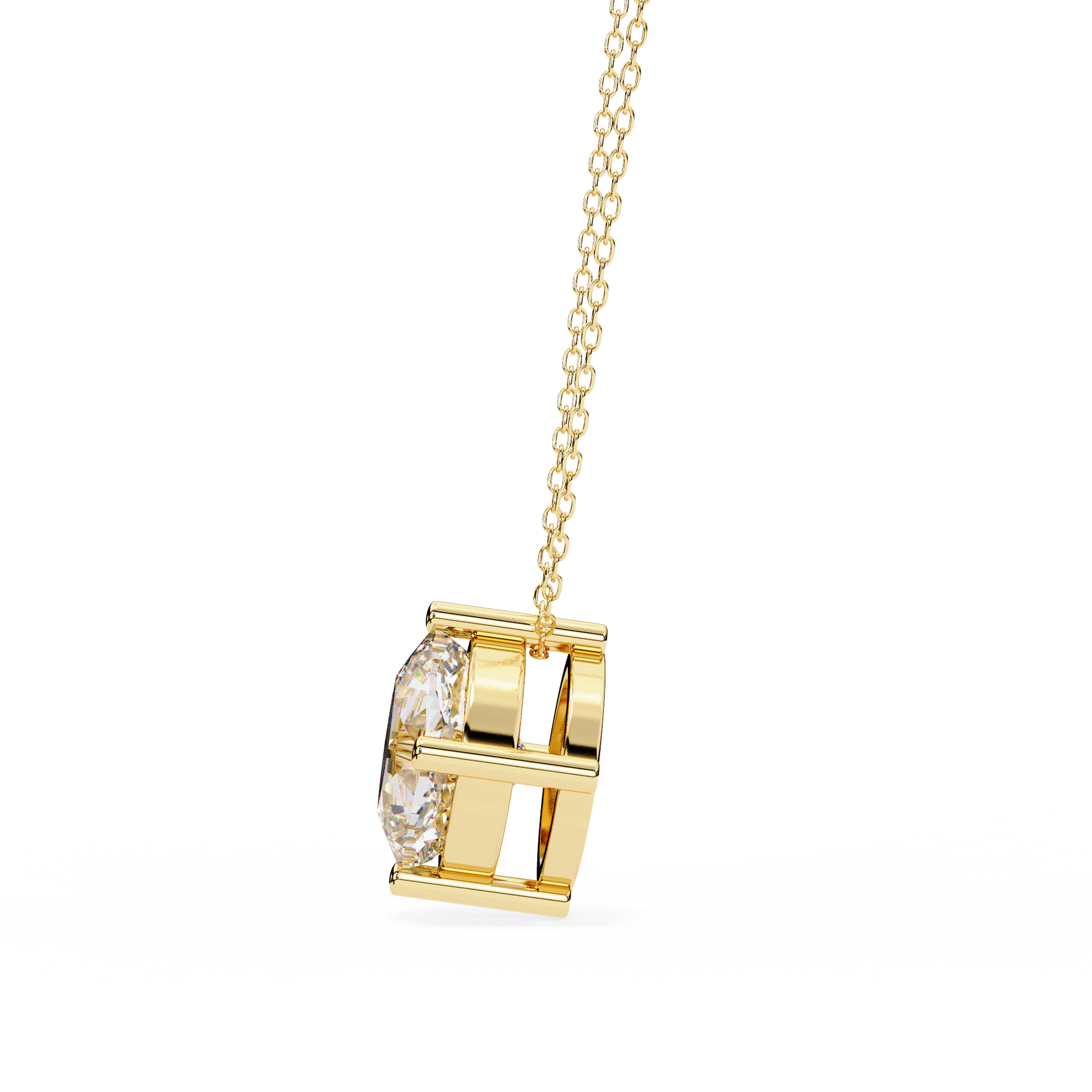 solitaire pendant showcases a spectacular Cushion Square diamond