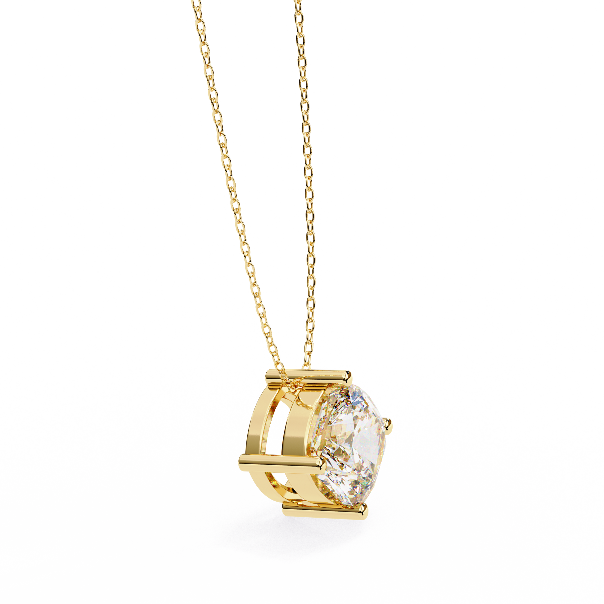 solitaire pendant showcases a spectacular Cushion Square diamond