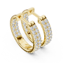 Gold hoop earrings with diamond accents on a white background