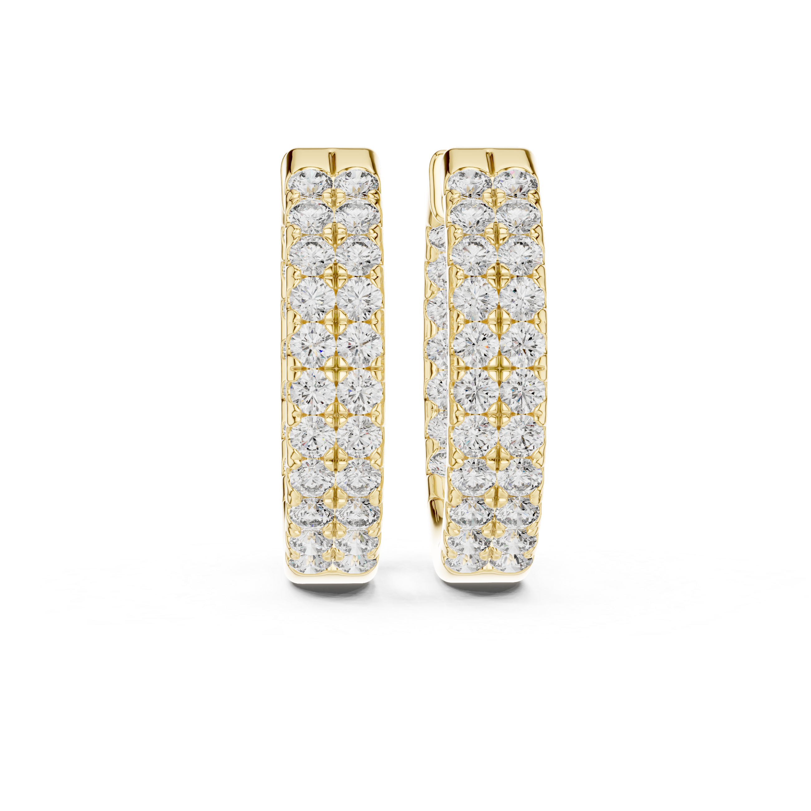 Gold hoop earrings with diamond accents on a white background