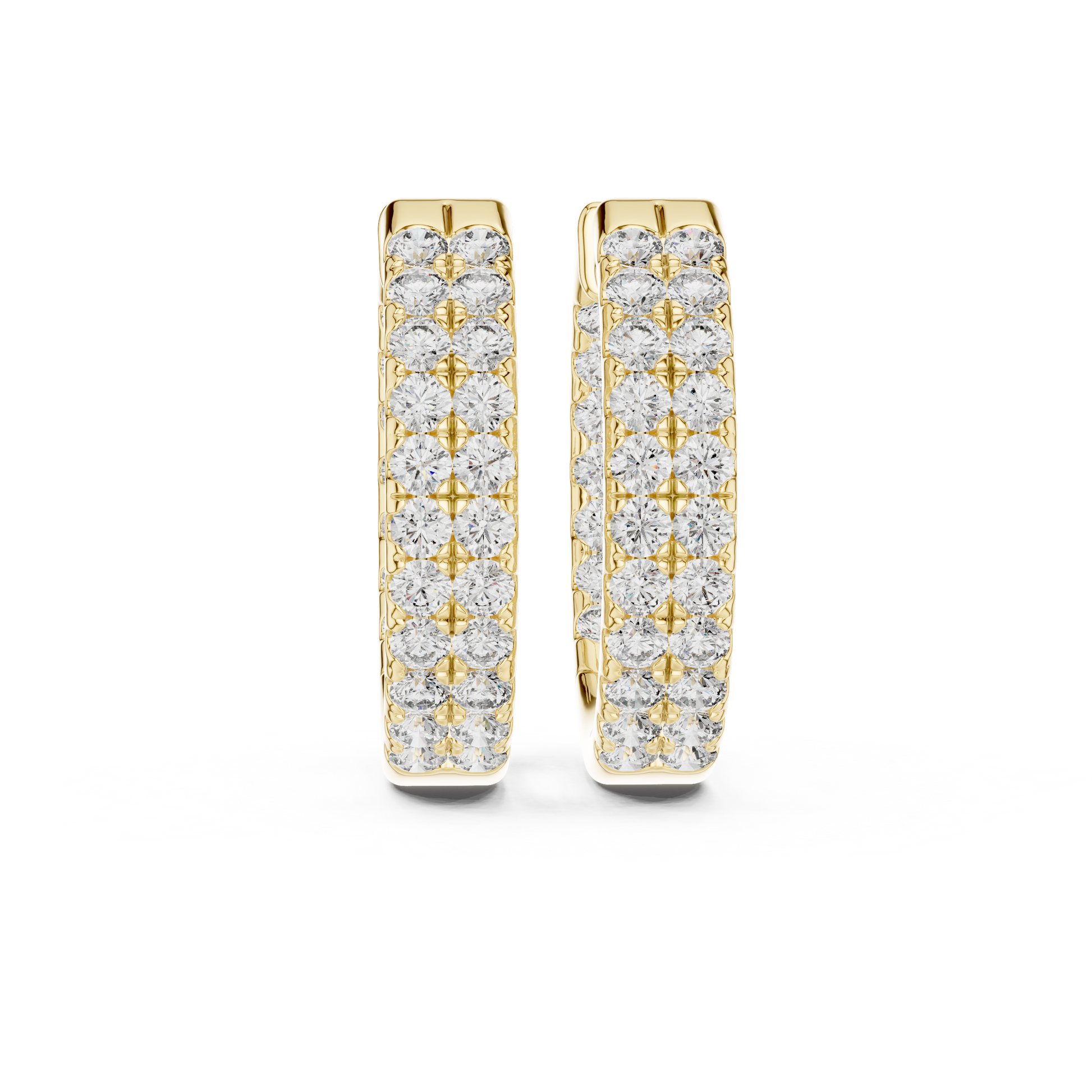 Gold hoop earrings with diamond accents on a white background