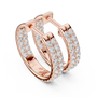 Rose gold hoop earrings with diamond accents on a white background